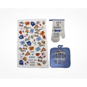 Gilmore Girls Oven Mitt- Pot Holder-Kitchen Towel Set- Stars Hollow Themed. New